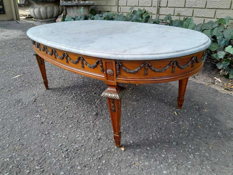 An Antique Early 20th Century Circa 1920 French Style Coffee Table / Occasional Table with Marble...