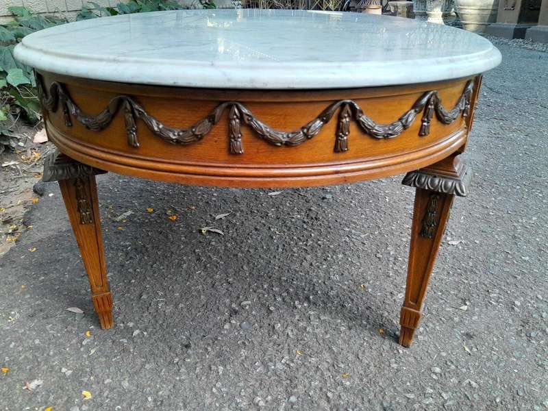 An Antique Early 20th Century Circa 1920 French Style Coffee Table / Occasional Table with Marble...