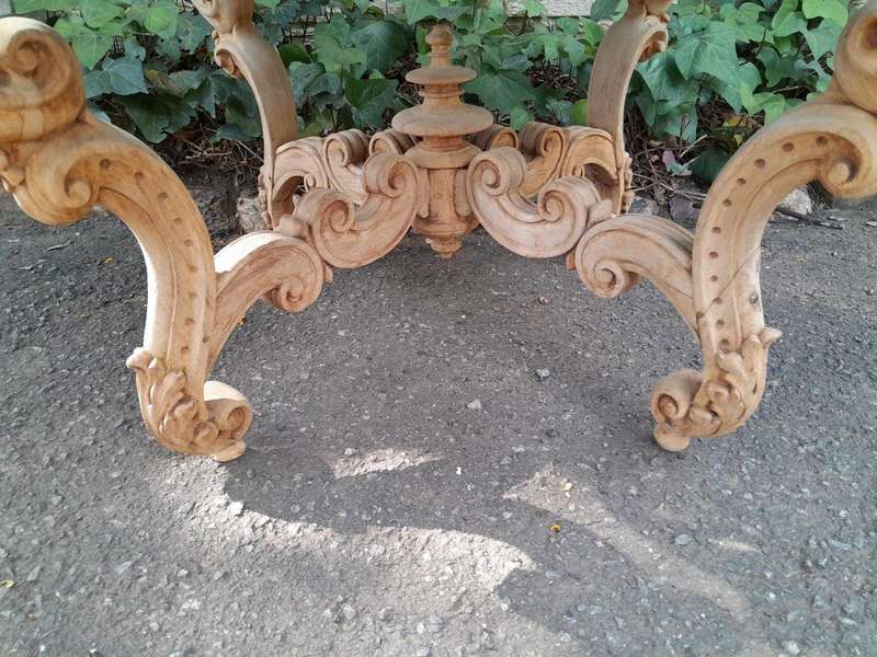 A20th Century Rococo Style Heavily Carved Teak Table with White Marble Top in a Contemporary Blea...