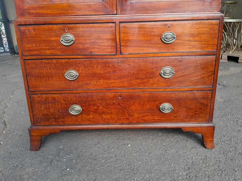 An Antique Circa Victorian Circa 1890s Mahogany Linen Press with Brass Handles  Five Shelves a...