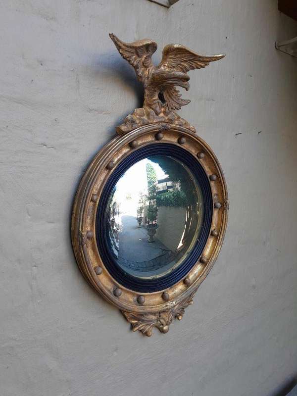 An Antique Circa 1820s Large Regency Style gilt-bronze-Eagle Concave Mirror