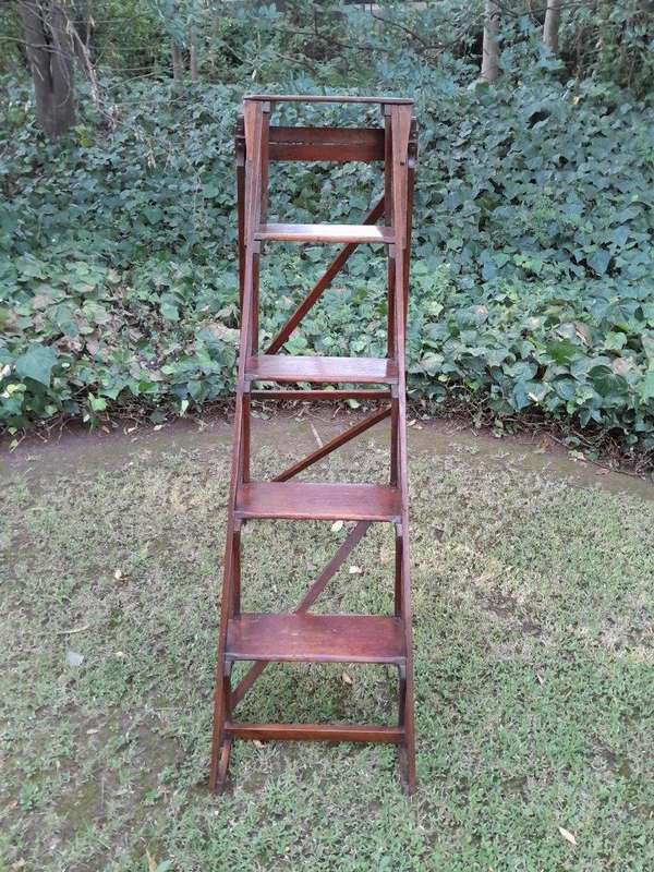 An Antique Victorian Circa 1890s Deal Wood Decorative / Library Ladder