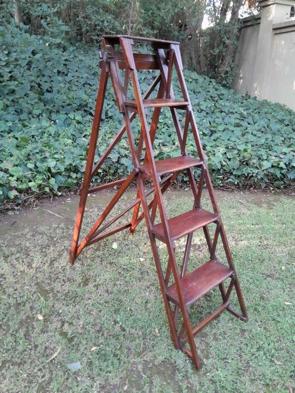 An Antique Victorian Circa 1890s Deal Wood Decorative / Library Ladder
