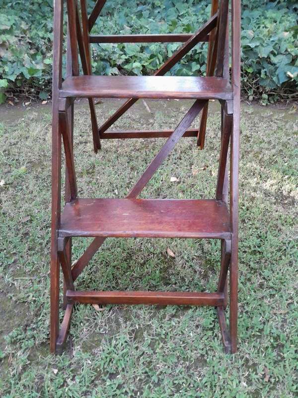 An Antique Victorian Circa 1890s Deal Wood Decorative / Library Ladder