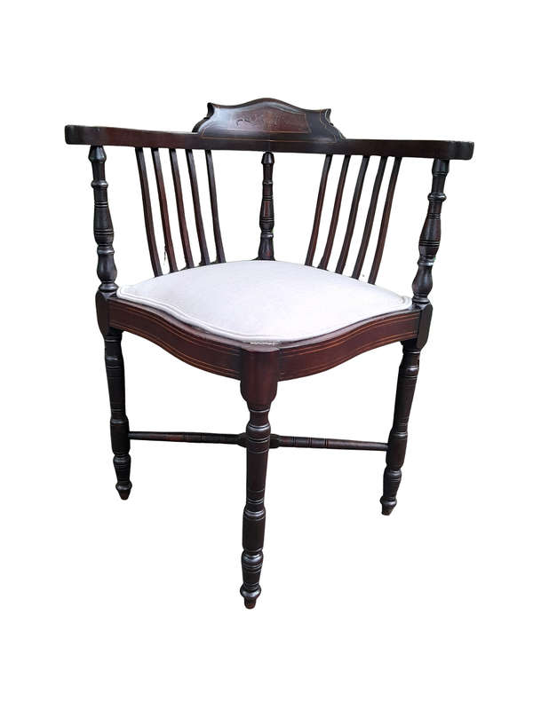 An Antique Edwardian Carved Mahogany and Inlaid Corner Chair