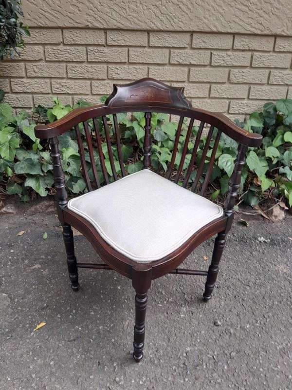 An Antique Edwardian Carved Mahogany and Inlaid Corner Chair