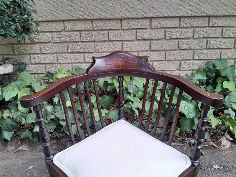 An Antique Edwardian Carved Mahogany and Inlaid Corner Chair