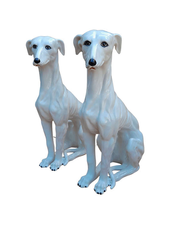 A 20TH Century Circa 1950s Pair of Large Signed White Ceramic Greyhounds Signed with Initials o...