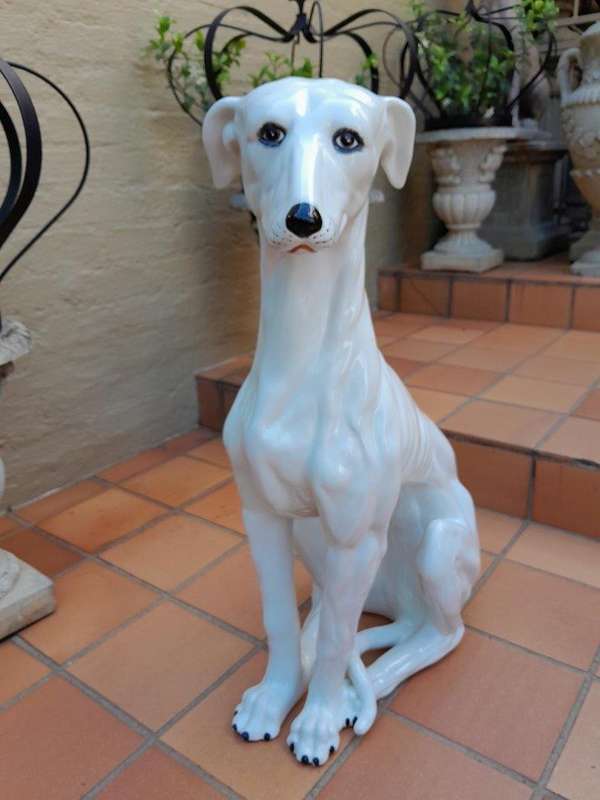 A 20TH Century Circa 1950s Pair of Large Signed White Ceramic Greyhounds Signed with Initials o...