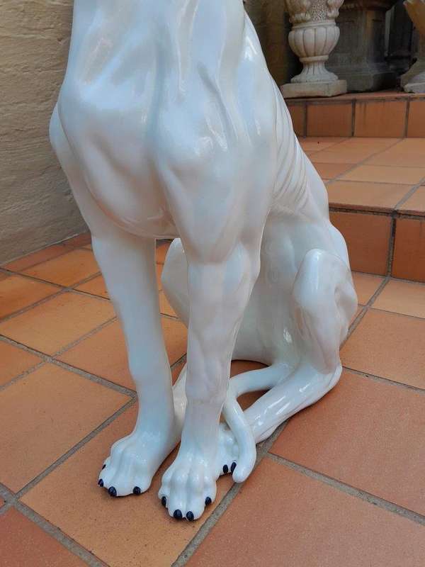 A 20TH Century Circa 1950s Pair of Large Signed White Ceramic Greyhounds Signed with Initials o...