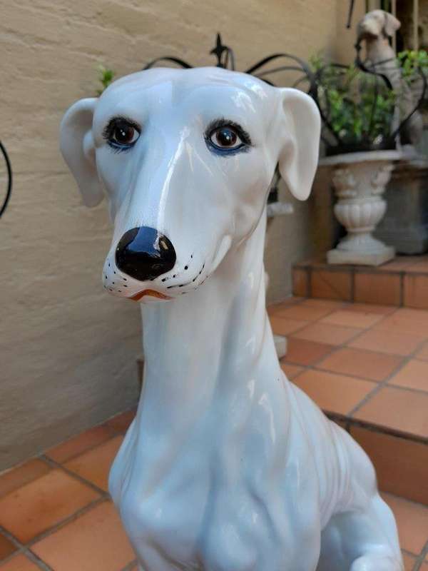 A 20TH Century Circa 1950s Pair of Large Signed White Ceramic Greyhounds Signed with Initials o...