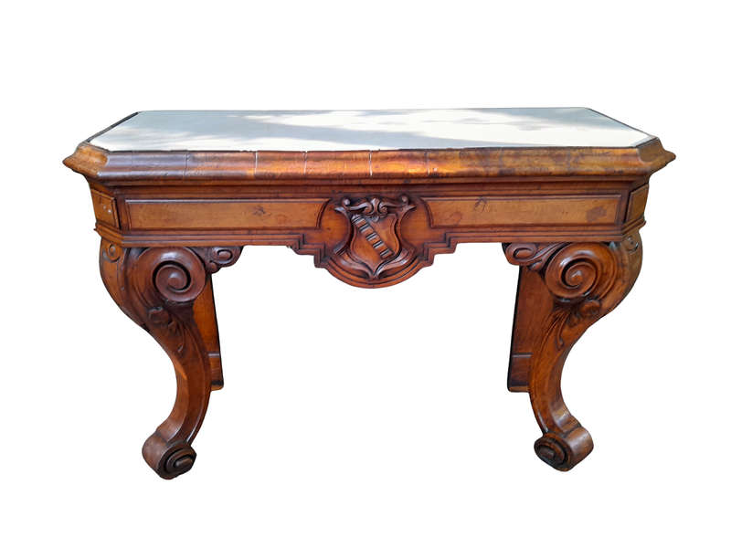 A Victorian Circa 1850s Carved Rosewood Console/Drinks Table with Cream Marble Top