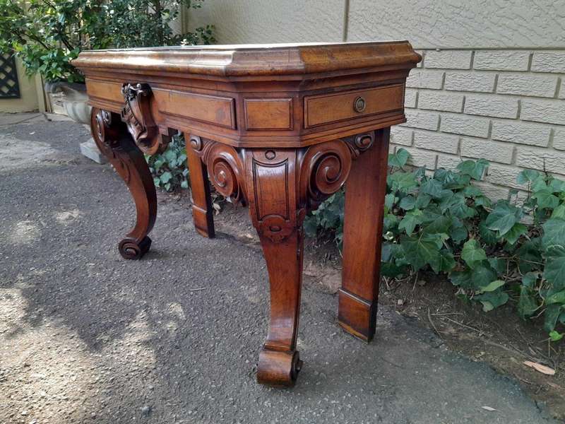 A Victorian Circa 1850s Carved Rosewood Console/Drinks Table with Cream Marble Top