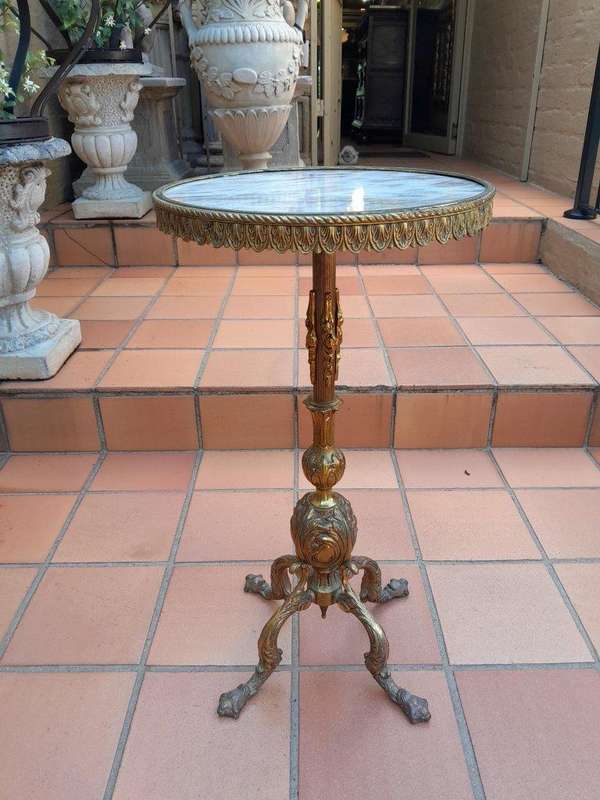 A 20th Century Gilt Metal Table / Wine Table with Marble Top