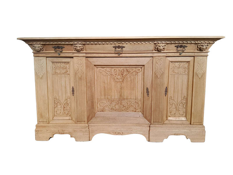 An Antique Circa 1900 Large Carved  Sideboard / Server / TV Stand with Drawers and Pull-Out Shel...
