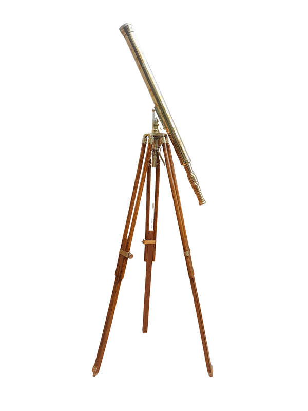 A 20th Century Brass Telescope on Brass and Wood Tripod Stand