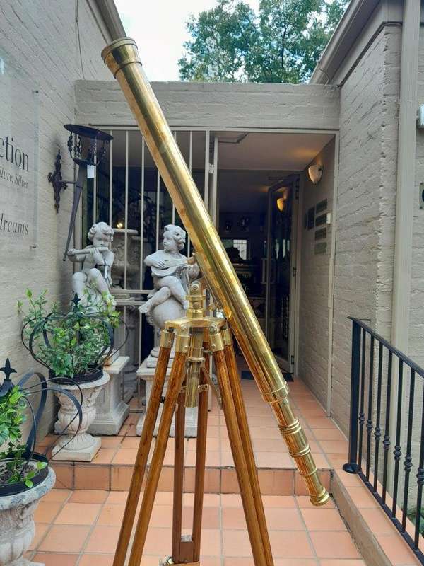 A 20th Century Brass Telescope on Brass and Wood Tripod Stand