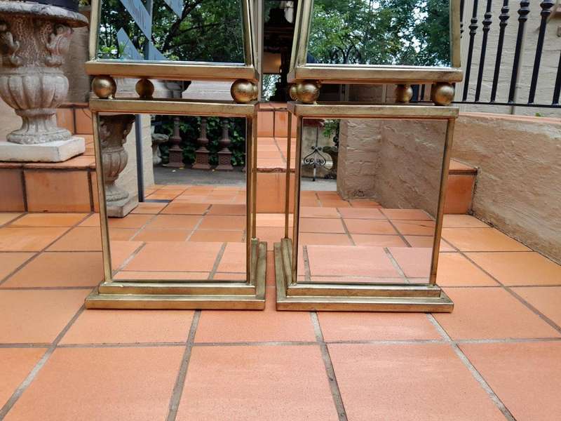A Pair of Designer Decorative Mirror and Antique Gold Ball Obelisks For Table or Floor and Custom...