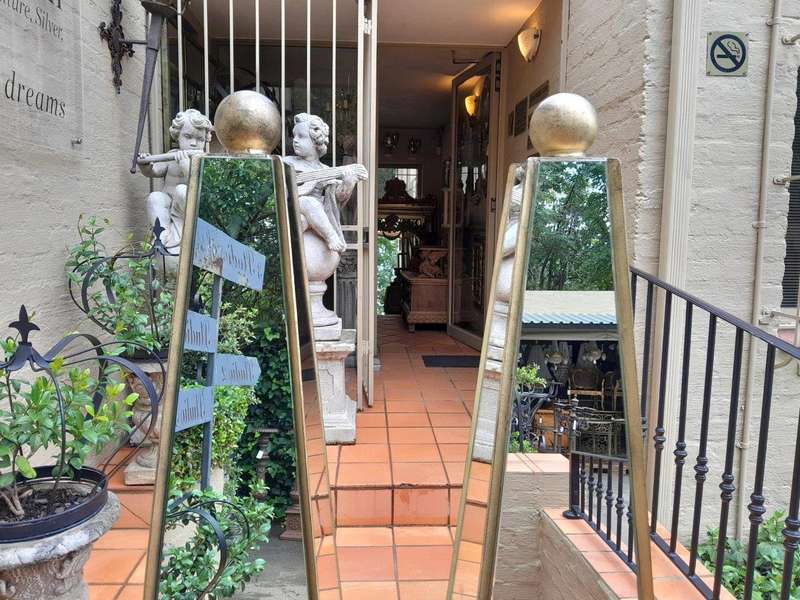 A Pair of Designer Decorative Mirror and Antique Gold Ball Obelisks For Table or Floor and Custom...