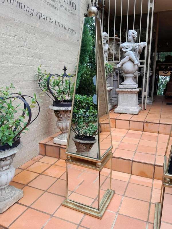 A Pair of Designer Decorative Mirror and Antique Gold Ball Obelisks For Table or Floor and Custom...