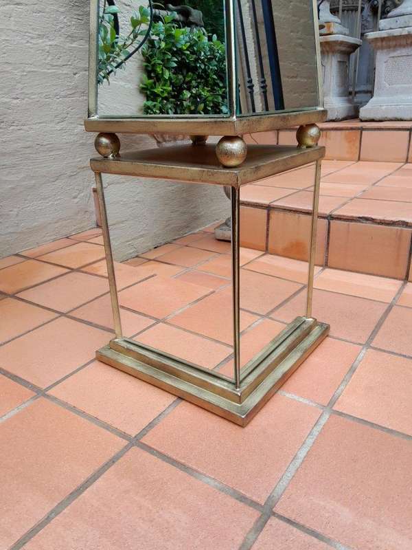 A Pair of Designer Decorative Mirror and Antique Gold Ball Obelisks For Table or Floor and Custom...