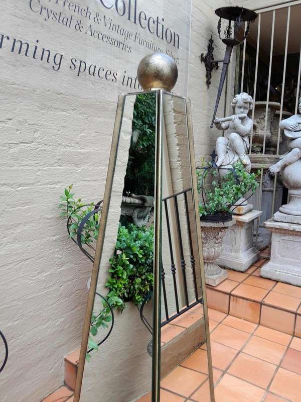 A Pair of Designer Decorative Mirror and Antique Gold Ball Obelisks For Table or Floor and Custom...