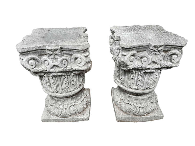 A Pair Of Circa 2005 Aged Concrete Table Bases / Architectural Plinths