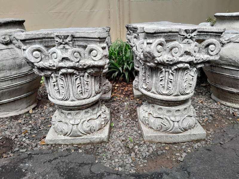 A Pair Of Circa 2005 Aged Concrete Table Bases / Architectural Plinths