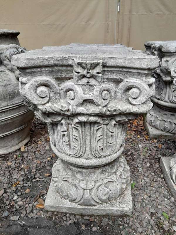 A Pair Of Circa 2005 Aged Concrete Table Bases / Architectural Plinths