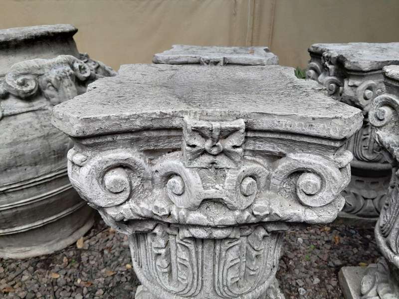 A Pair Of Circa 2005 Aged Concrete Table Bases / Architectural Plinths
