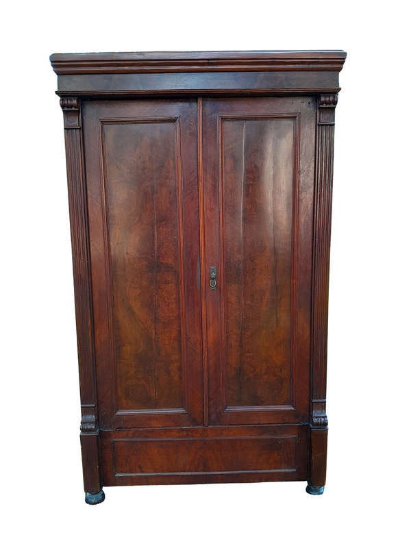 A Mid  20th Century Stinkwood Linen Press with Four Original Shelves and Drawers