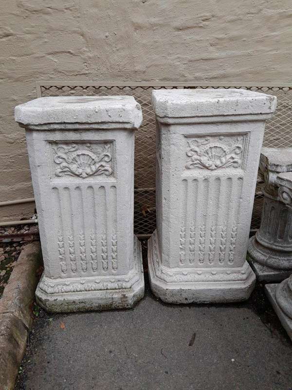 An Aged Pair Of Concrete Table Bases / Plinths