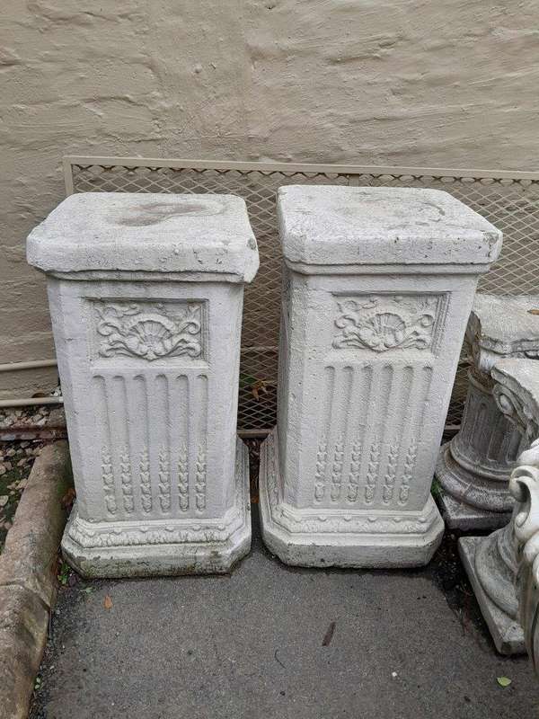 An Aged Pair Of Concrete Table Bases / Plinths
