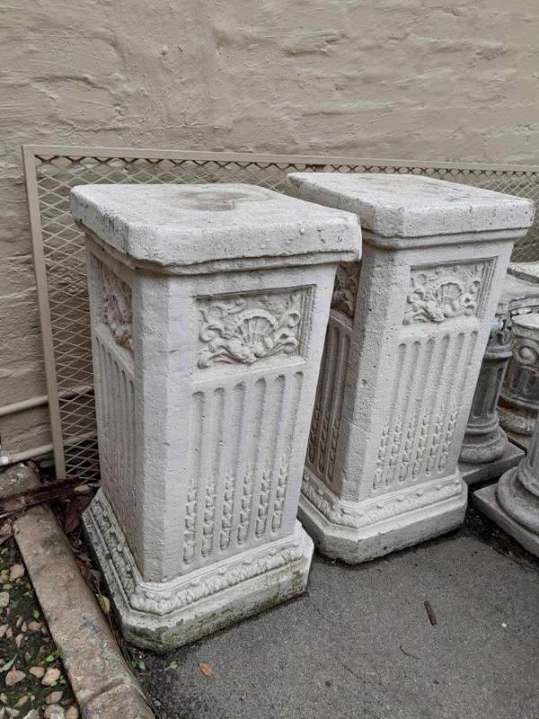 An Aged Pair Of Concrete Table Bases / Plinths