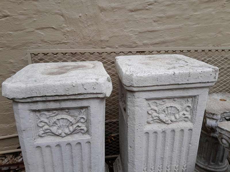 An Aged Pair Of Concrete Table Bases / Plinths