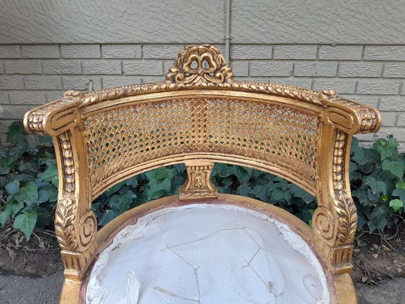A Pair of French Louis XVI Style Carved and Rattan Chairs