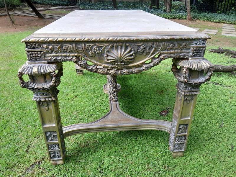A 20th Century French Style Ornately Carved and Gilded Entrance / Console / Drinks Table with Cre...