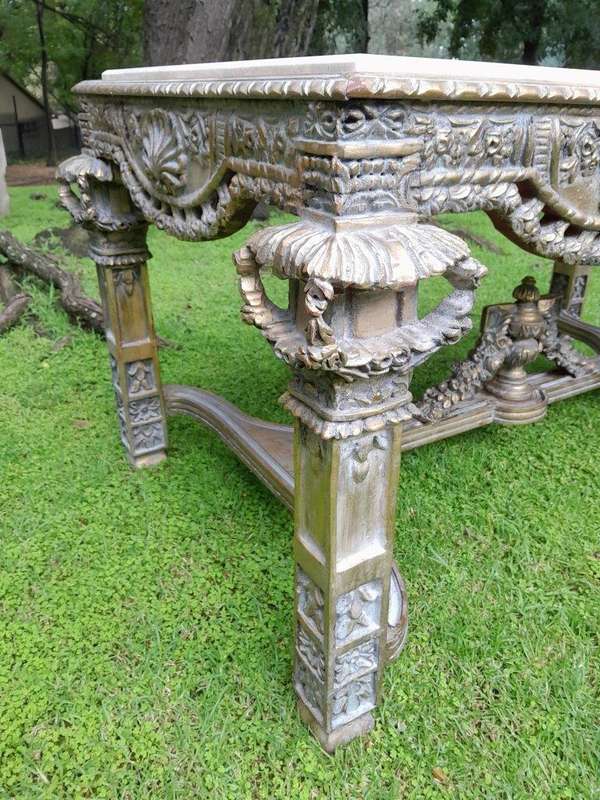 A 20th Century French Style Ornately Carved and Gilded Entrance / Console / Drinks Table with Cre...