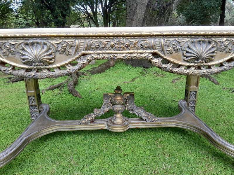 A 20th Century French Style Ornately Carved and Gilded Entrance / Console / Drinks Table with Cre...