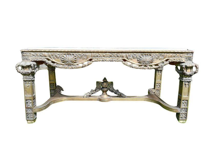 A 20th Century French Style Ornately Carved and Gilded Entrance / Console / Drinks Table with Cre...