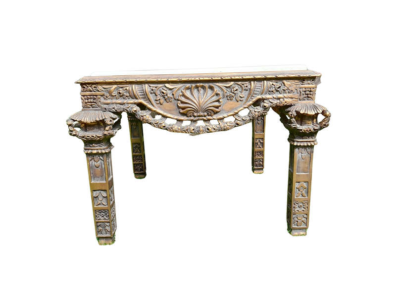 A 20th Century French Style Ornately Carved & Gilded Table /  Side Table with Cream Marble Top
