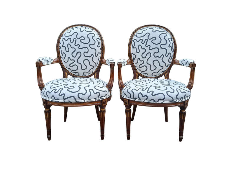 A 20th Century Pair Of French Louis XVI Style Walnut Chairs