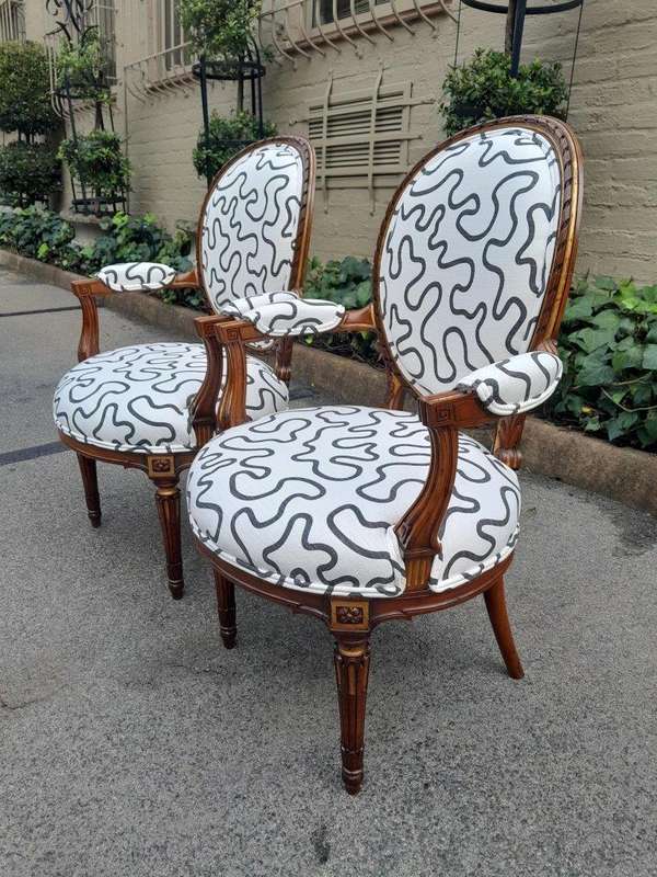 A 20th Century Pair Of French Louis XVI Style Walnut Chairs