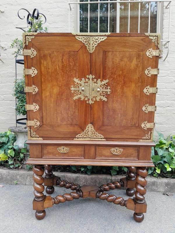 An Antique 19th Century / Circa 1880s Rare Colonial Batavian Cabinet on Stand with Magnificent ...