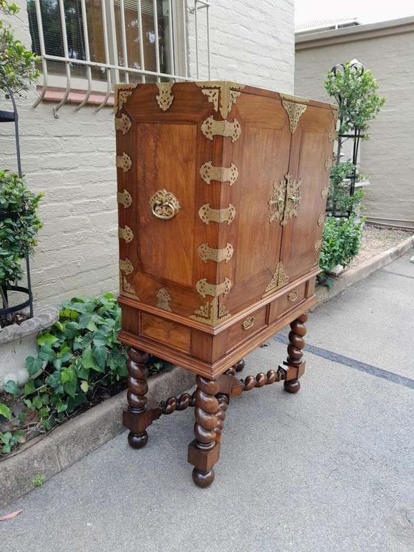An Antique 19th Century / Circa 1880s Rare Colonial Batavian Cabinet on Stand with Magnificent ...