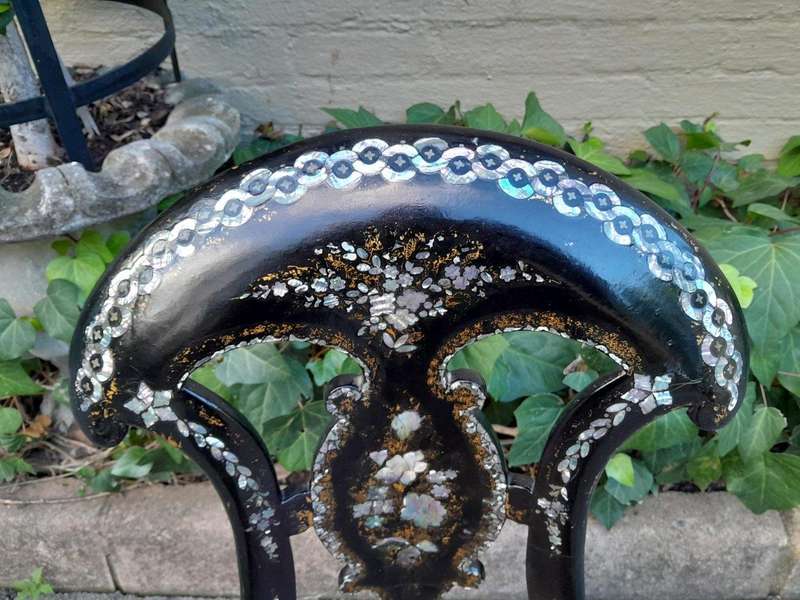 An Exceptionally Rare Pair of Antique Victorian Circa 1850s Mother Of Pearl Statement Chairs wi...