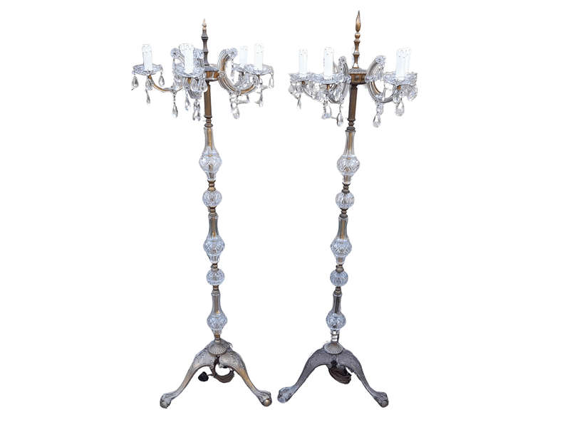 A 20th Century Pair of Crystal and Brass Floor Standing Chandeliers ND