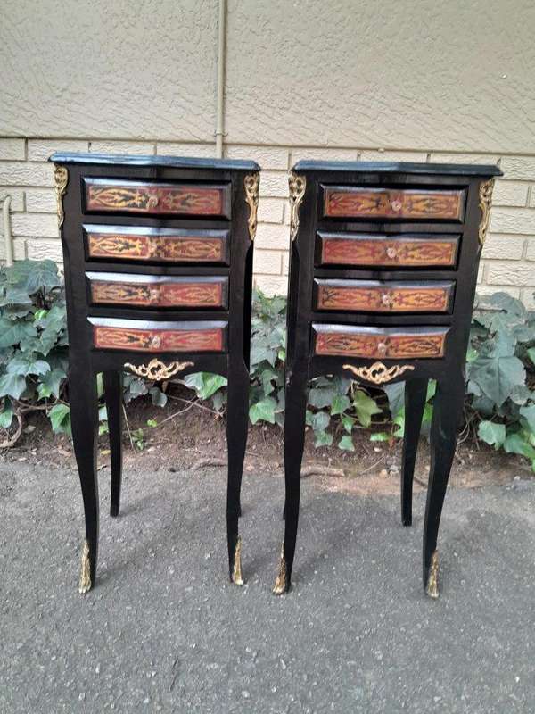 A 20th Century Pair of French Style Boulle Style Ebonised with Gilt Hardware