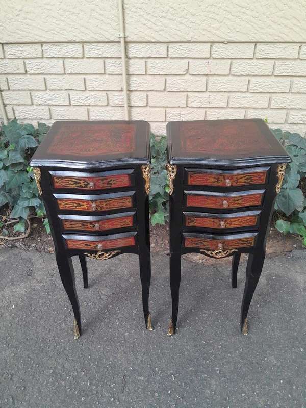 A 20th Century Pair of French Style Boulle Style Ebonised with Gilt Hardware