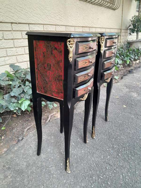 A 20th Century Pair of French Style Boulle Style Ebonised with Gilt Hardware
